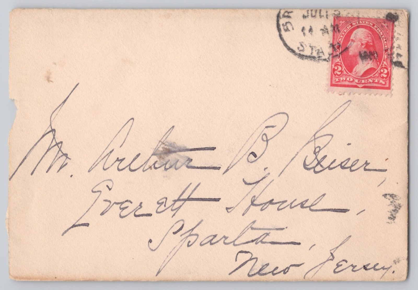 Manuscript address side, 2c Washington stamp, reg. cancel 1909