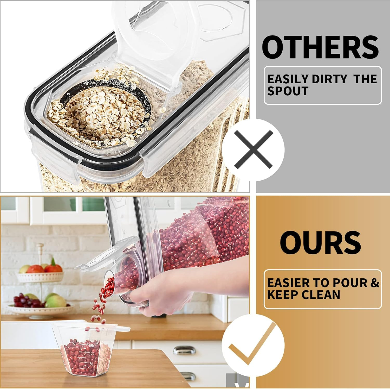 Cereal Containers Storage Set (4L,135.2 Oz), 4PCS Airtight Food Storage Containe