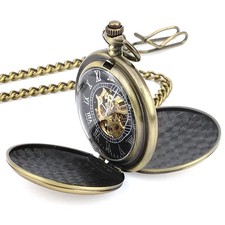 New 14.6in Chain Men's Mechanical Retro Pocket Watch with 3-dimensional patterns
