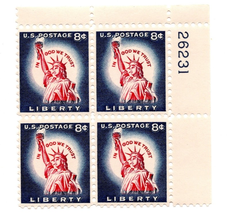 SC# 1042, 1954--8c Statue of Liberty, Plate Block o 4, M/NH