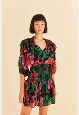 Farm Rio Black Blooming Garden Mini Dress Blooming Garden Size Large