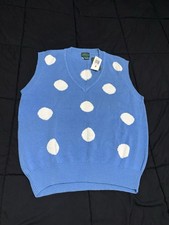 New NWT Vintage Izod Sweater Mens M Sky Blue Polka Dot Vest Knit Pullover 90s