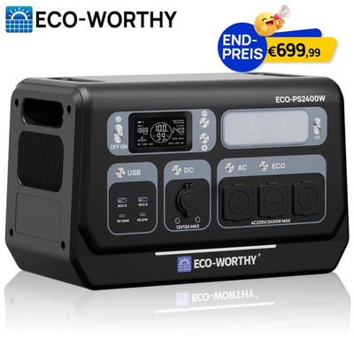 ECO-WORTHY 2400W Powerstation Tragbarer Solargenerator 2048Wh Wohnmobil Camping