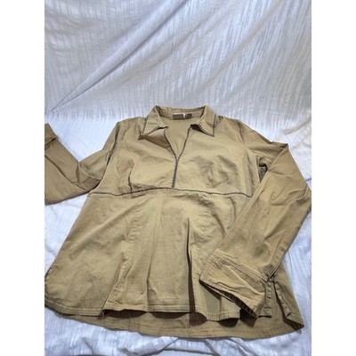 Fiorelli International Tan Khaki Whipstitch Stretch Cotton Tunic Blouse Womens L