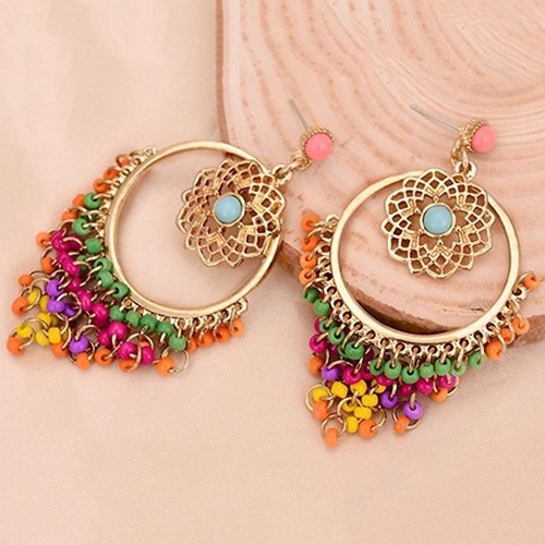 Jewelry Elegant Women Colorful Beads Dangle Earrings Hollow Out Boho Style