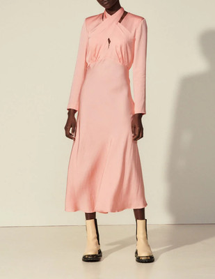Sandro Women's Pink Draped Neckline Long Dress Size 40 FR 8 US SFPRO01498