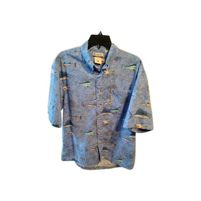 Columbia Mens M Shirt Nautical Chart Fish Design Button Up Short Sleeve 