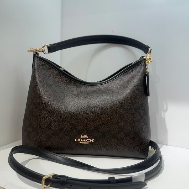 COACH Laurel Shoulder Bag Signature Canvas Walnut/Black CV975