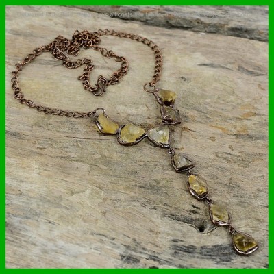 Copper Citrine Rough Stone Chain Bezel Mother Electroformed Handcrafted Necklace