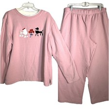 VTG 90s Pink Sweatshirt Sweatpants Set White Black Poodle Dogs Women XL 16-18