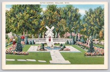 Vintage Dutch Garden Holland Michigan Linen Postcard Windmill 1930s