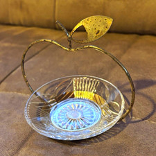 Runde Glasschale transparent/gold mit Metallhalterung Apfelform, 2-teilig