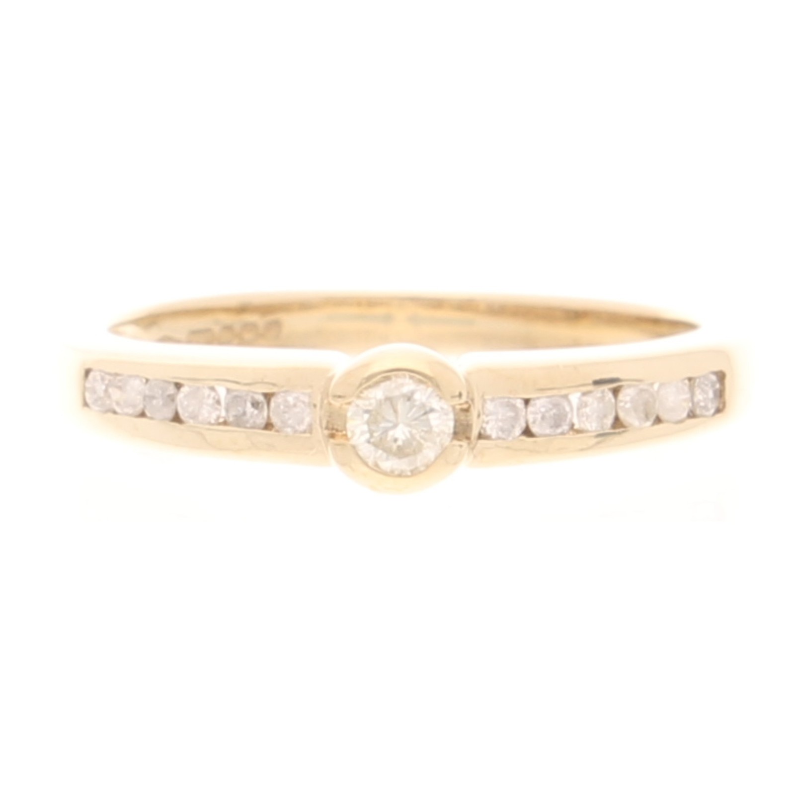 9Ct Yellow Gold 0.25ct Diamond Solitaire w/ Accents Ring (Size K 1/2) 4mm Head