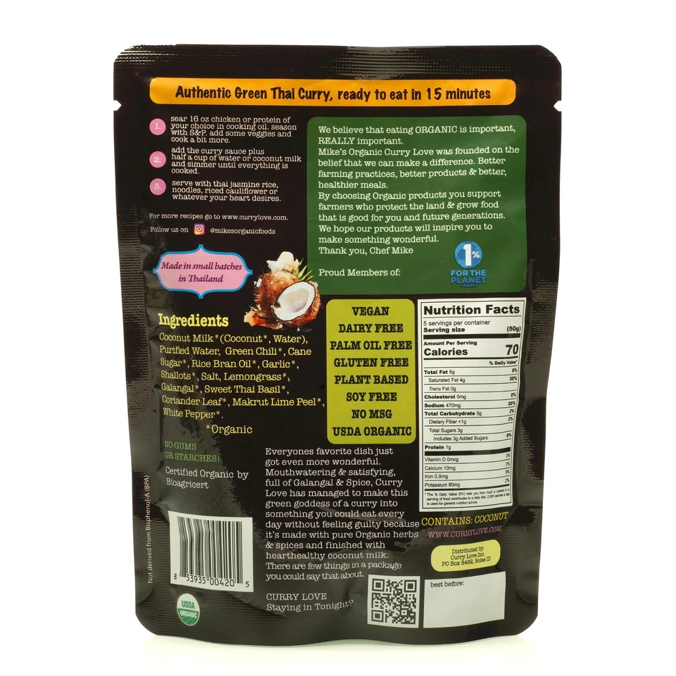 Salsa de Curry Tailandés Orgánica 8.8 Onzas Auténtica Sin Gluten Sabor Vegano Tailandés Foto 3 de 4