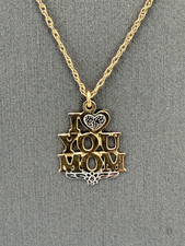 Beautiful 14K Yellow Gold Filled "I Love You Mom" Pendant Necklace 18" Inches
