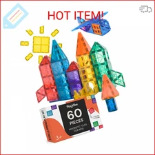 PLAYVIBE Magnetic Tiles 60 Pcs - 3D Magnet Toys for Kids 3+ - STEM Building Bloc