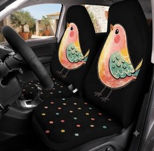 Cute Pastel Bird Cartoon Polka Dot Funny Bird Front Car Seat Covers