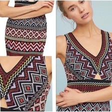 Anthropologie Akemi + Kin Embroidered Geometric Midi Dress Black Size 6