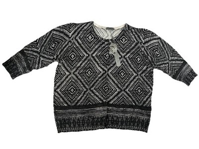 Joseph A Women s Plus 3X Black And White Geometric Print Cardigan Sweater