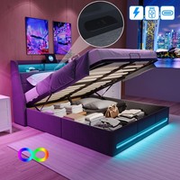 Polsterbett 140X200 Cm Doppelbett Boxspringbett Mit-Led Usb Lattenrost Stauraum