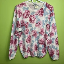 Memphis Jones vintage floral soft silk/angora sweater size L NWT