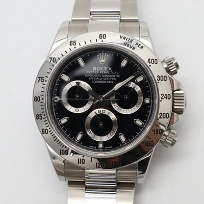 2010s Rolex 116520 Daytona Cosmograph 40mm Black Dial Steel Bezel Watch