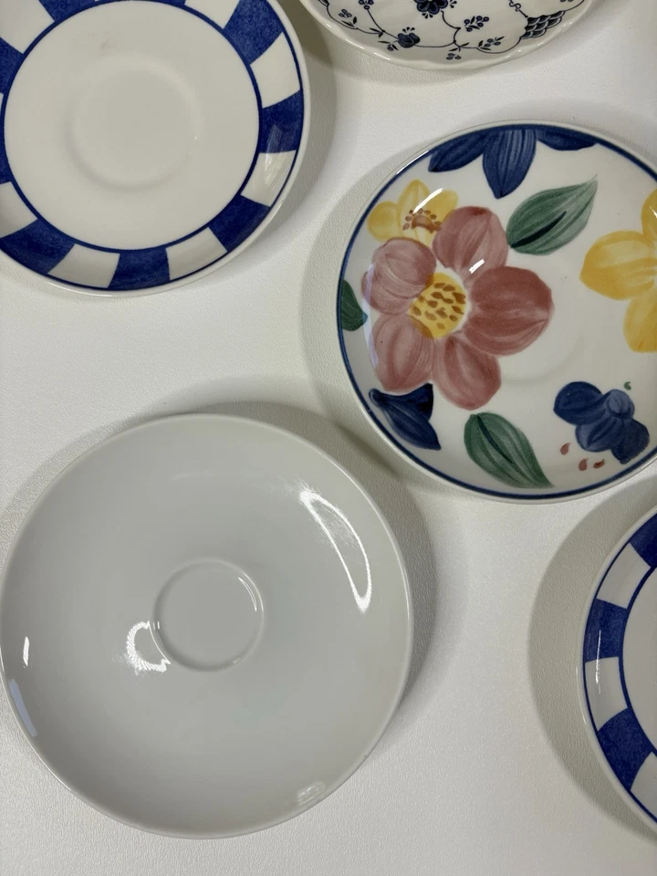 Lote De 7 Platillos De Colección Azul Blanco Haviland Johnson Bros Churchill Inglaterra Baviera Foto 4 de 4