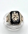 Vintage Mexico 925 Sterling & 14K Gold Eagle Onyx Ring Biker Style Size 8