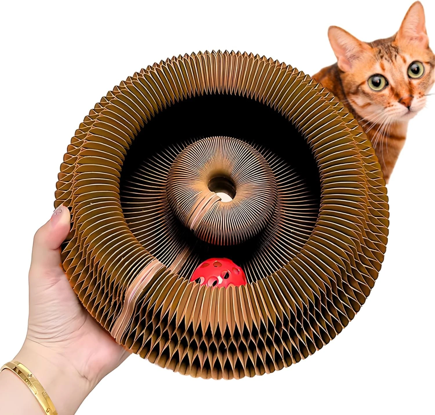 Interactive Cat Toy & Cardboard Cat Scratcher Collapsible Ball Track W/ Bell