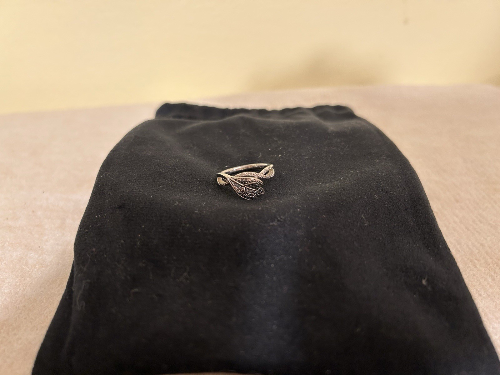 Sterling Silver Leaf Design ring With Diamond Acc… - image 2