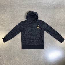 Jordan Youth S 8-10 Hoodie Air Jumpman Logo Black Gray Allover Print