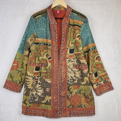 Sandy Starkman Womens Large Tapestry Jacket Wearable Art Boho Made in India