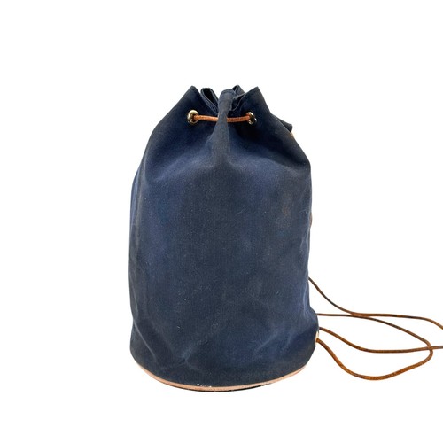 HERMES Polochon Mimile PM Canvas Leather Bucket Shoulder Bag Navy Vintage
