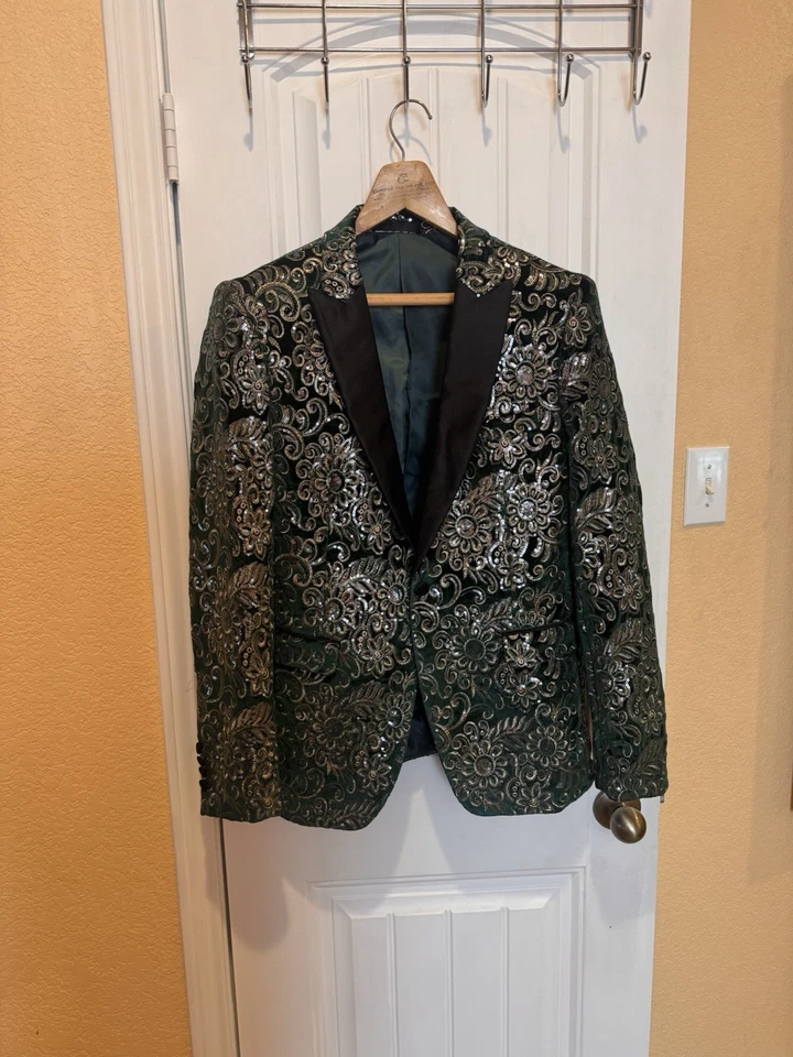 Cielo Sequin Green & Silver Jacket  Size 38 R - Image 2 of 4