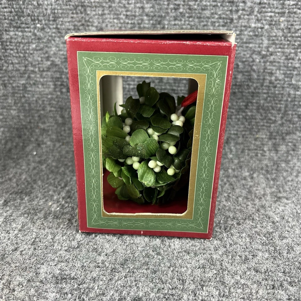 Antigo visco beijando bola turquesa 1998 NOVO enfeite de cabide de plástico de seda romana - Imagem 3 de 4