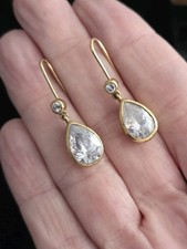 CZ Pear Tear Drop Earrings Signed "IS" Gold Tone Nice Quality Plating 3/4"