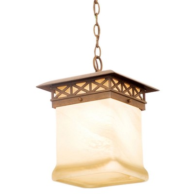 Walnut And Antique White Glass Large Exterior Hanging Light