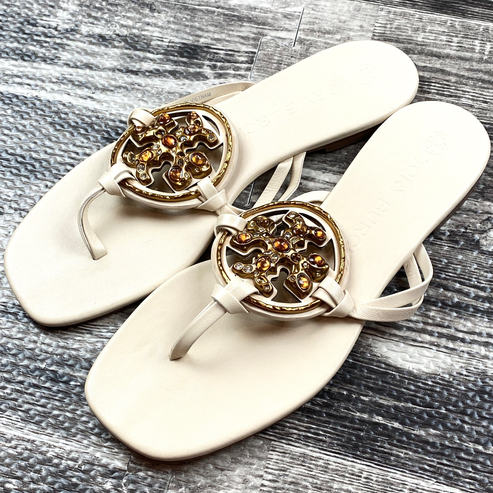 New Tory Burch Jeweled Miller Sandal Size 8 in Brie | eBay