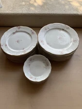 Antique O P Co. Syracuse China Pink Rose Crescent plates/saucers Rare