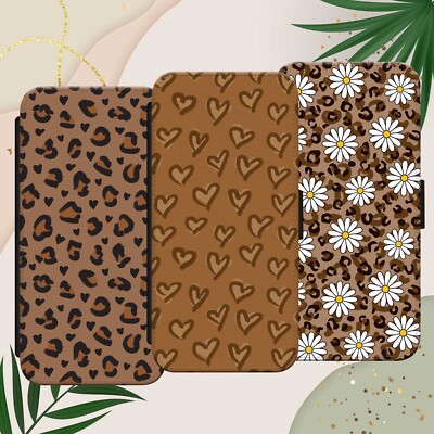 HANDYHÜLLE LEOPARDENMUSTER FÜR IPHONE SAMSUNG PIXEL FLIP WALLET HERZ GÄNSEBLÜMCHEN