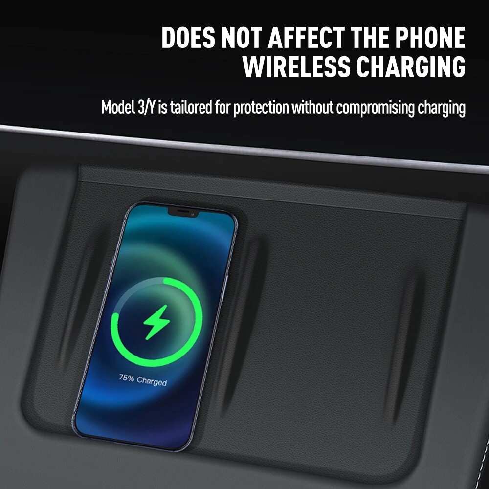 Black Center Console Wireless Charger Silicone Protect Pad for Tesla Model Y 3