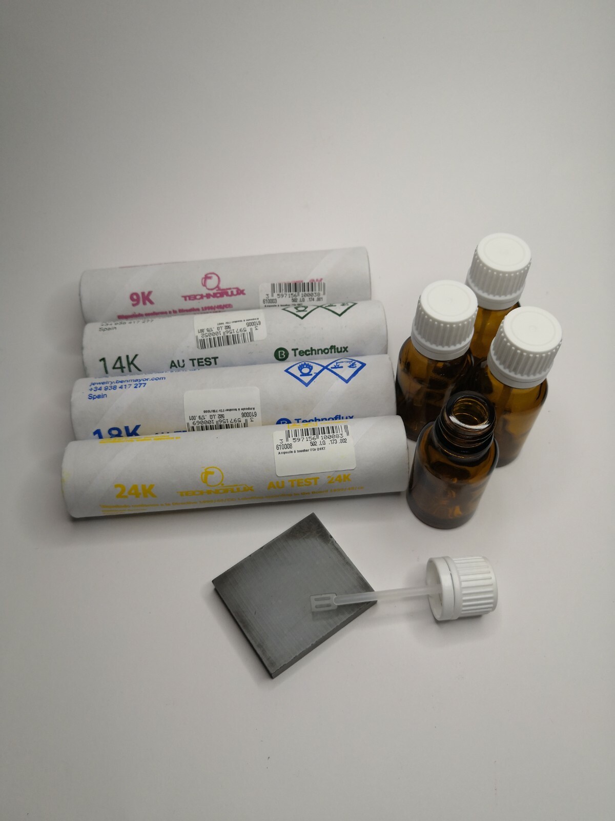 Kit de test pour or 9 14 18 24 carats avec véritable pierre de touche