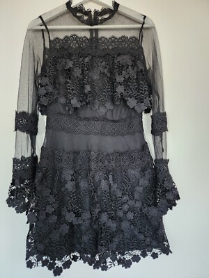 New PRETTYLITTLETHING BLACK SHEER LACE EMBROIDERY DRESS UK10 US 6 | eBay