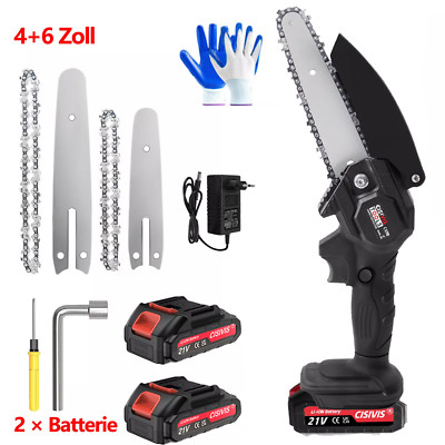 Akku Kettensäge 4+6 Zoll Mini Elektro Kettensägen Handkettensäge Mit 2 Akku DE