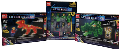 LAZER BLOCKS LIGHT UP Model Building Block Lot of 3 T-Rex Stegosaurus  360 Piece