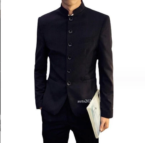 Para hombres Cuello De Pie Traje Informal Blazer Negro Nuevo Botón Chaqueta Sólida Abrigo Regalo - Imagen 8 de 18