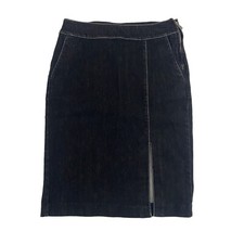 Lauren Ralph Lauren Black Gray Denim Pencil Skirt Knee Length Slit Stretch Sz 2