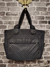 charming charlie diaper bag black, quilted, extra straps and changing pad