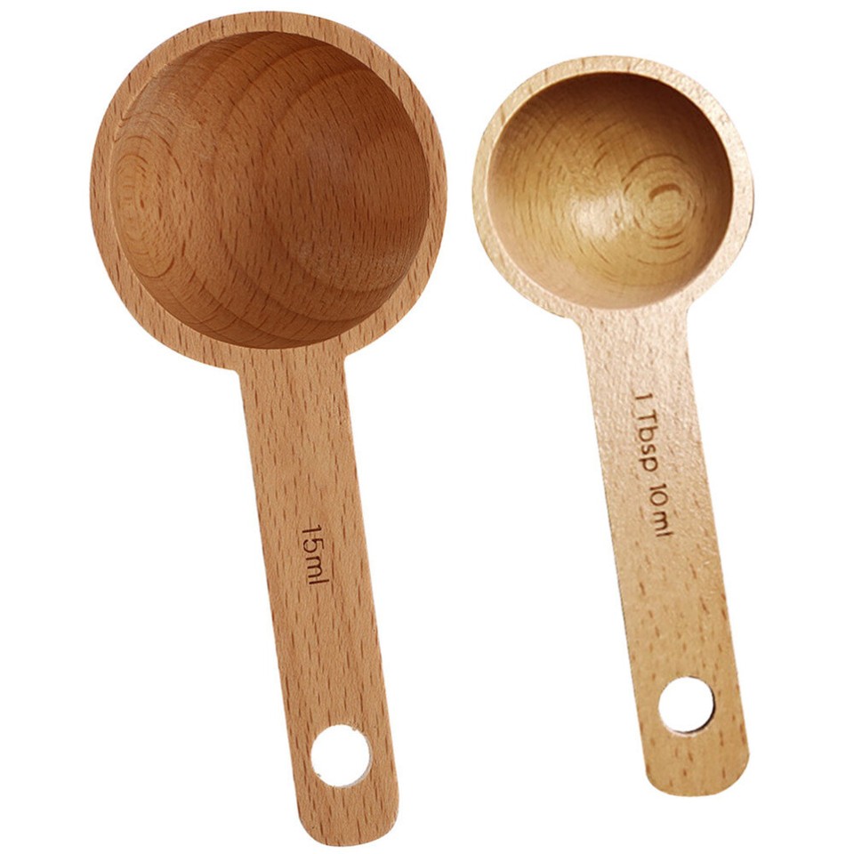 2 Pcs Flour Scoop Coffee Tablespoon Cute Measuring Spoons Wooden eBay