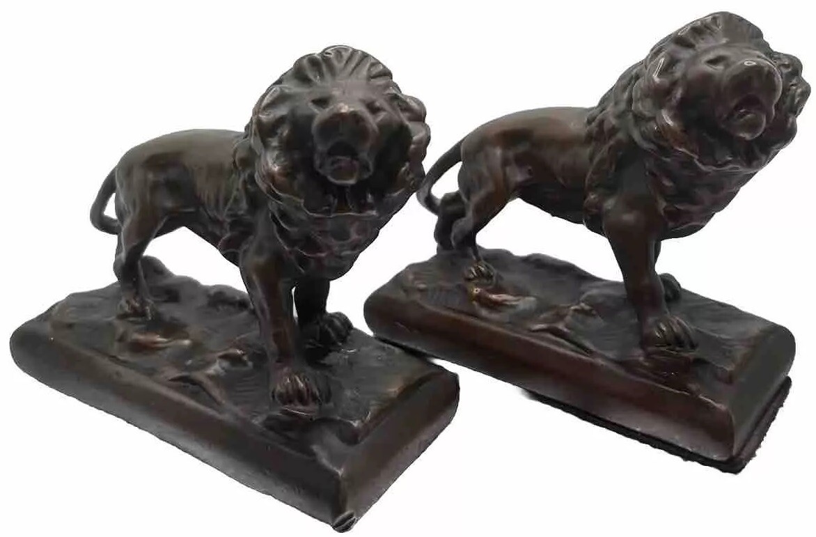 Lion Statues 8x6 Antique Bronze Sculpture Figurines Bookends Decor MCM gifts